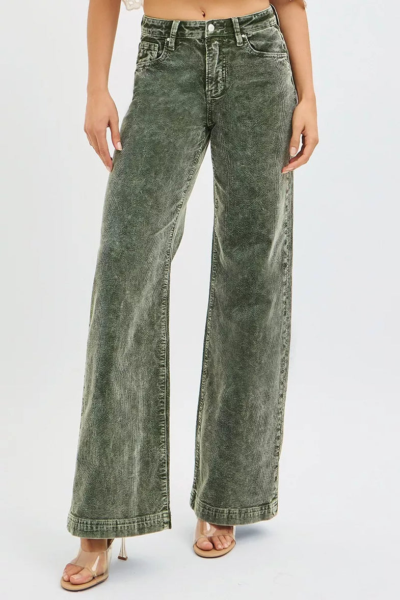 RISEN Full Size High Rise Wide Leg Corduroy Jeans Plus Size - SwagglyLife Home & Fashion